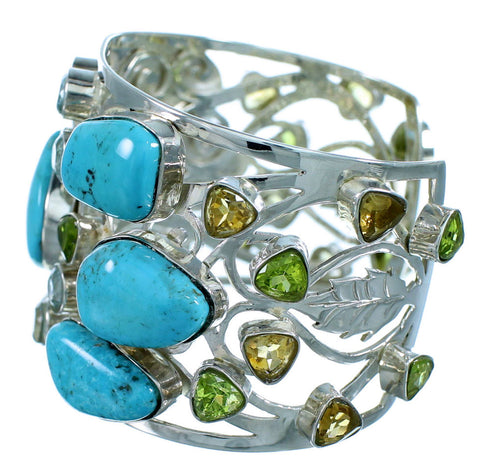 Multicolor Gem Stone Silver Southwest Bracelet GS57426